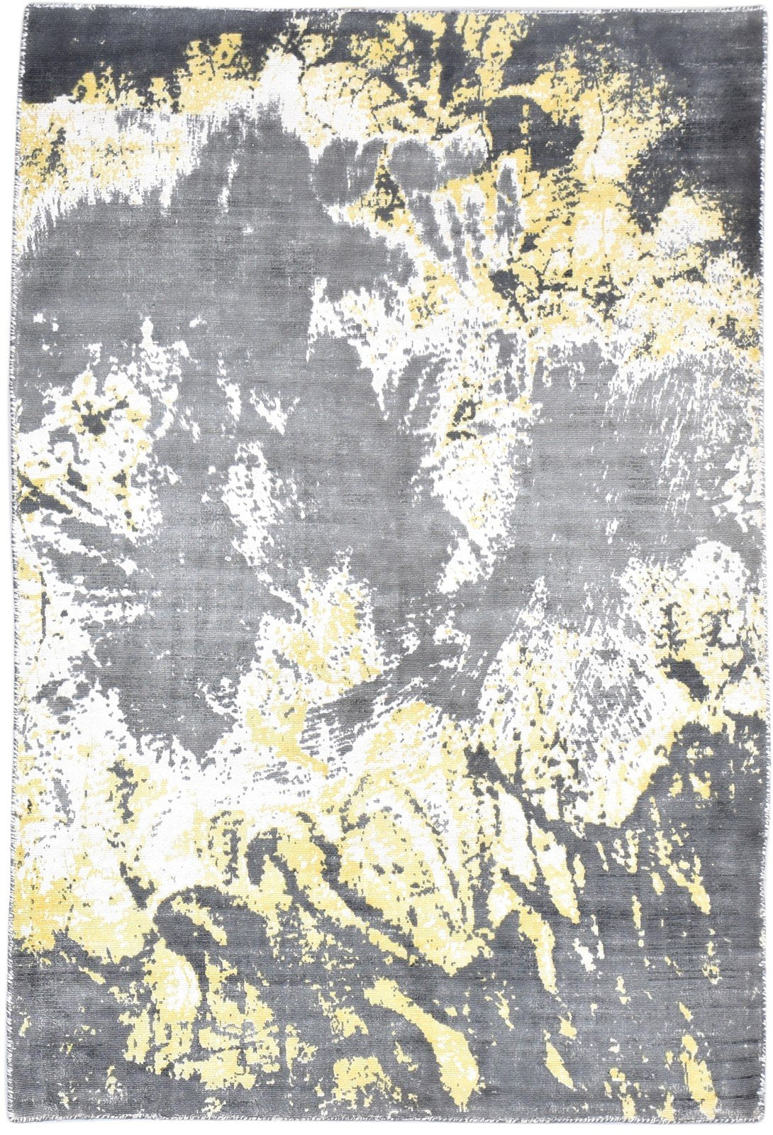 Silk Dark Grey Rug 4' X 6' Modern Handloom Indian Abstract Room Size Carpet   7864224415893