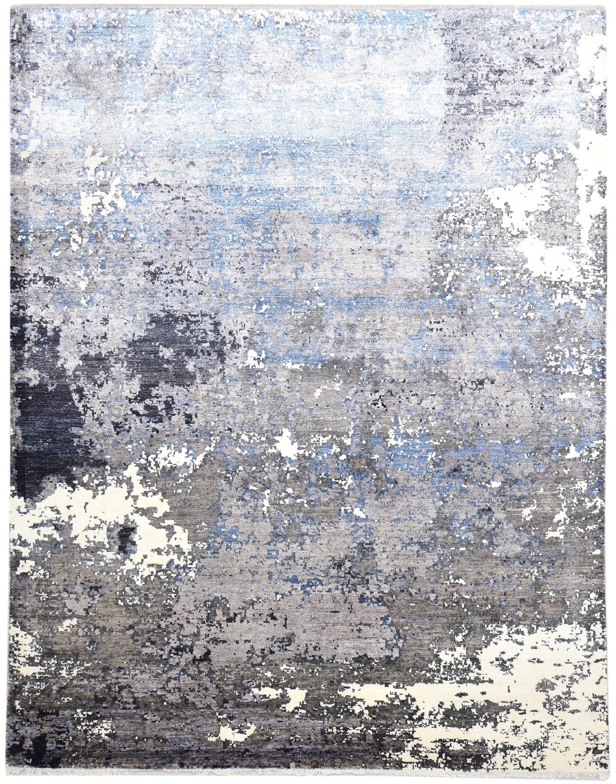 Silk Dark Grey Rug 8' X 10' Modern Hand Knotted Indian Abstract Large Carpet   7864320458901