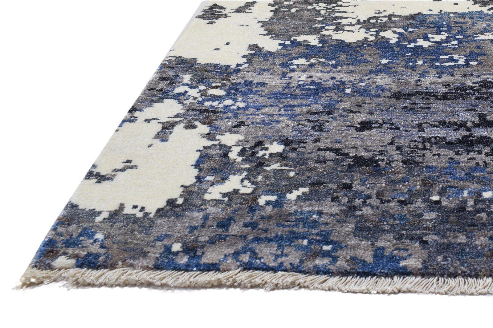 Silk Dark Grey Rug 8' X 10' Modern Hand Knotted Indian Abstract Large Carpet   7864320458901