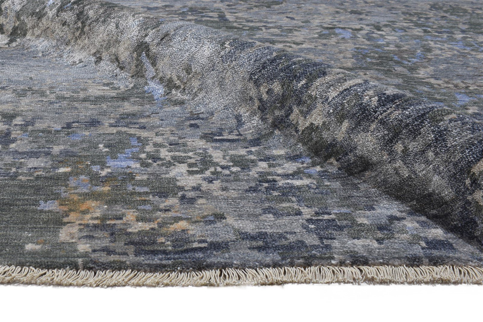Silk Dark Grey Rug 9' X 12' Modern Hand Knotted Indian Abstract Large Carpet   7864321474709