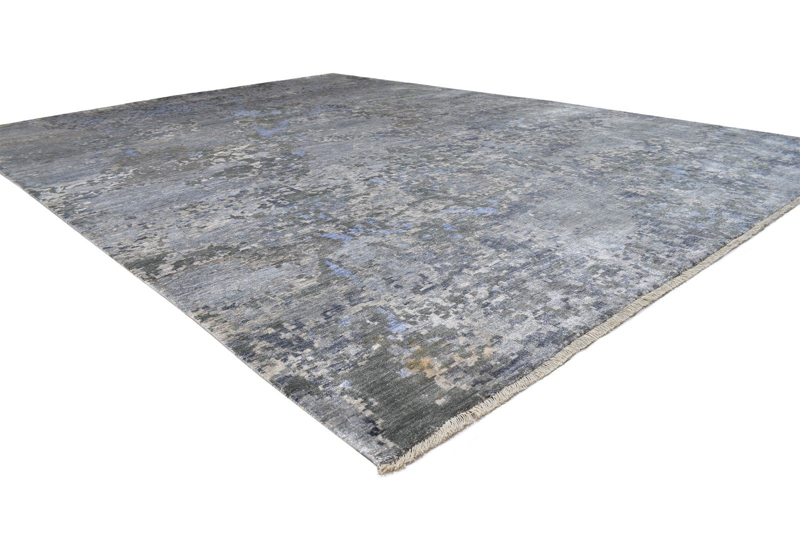 Silk Dark Grey Rug 9' X 12' Modern Hand Knotted Indian Abstract Large Carpet   7864321474709