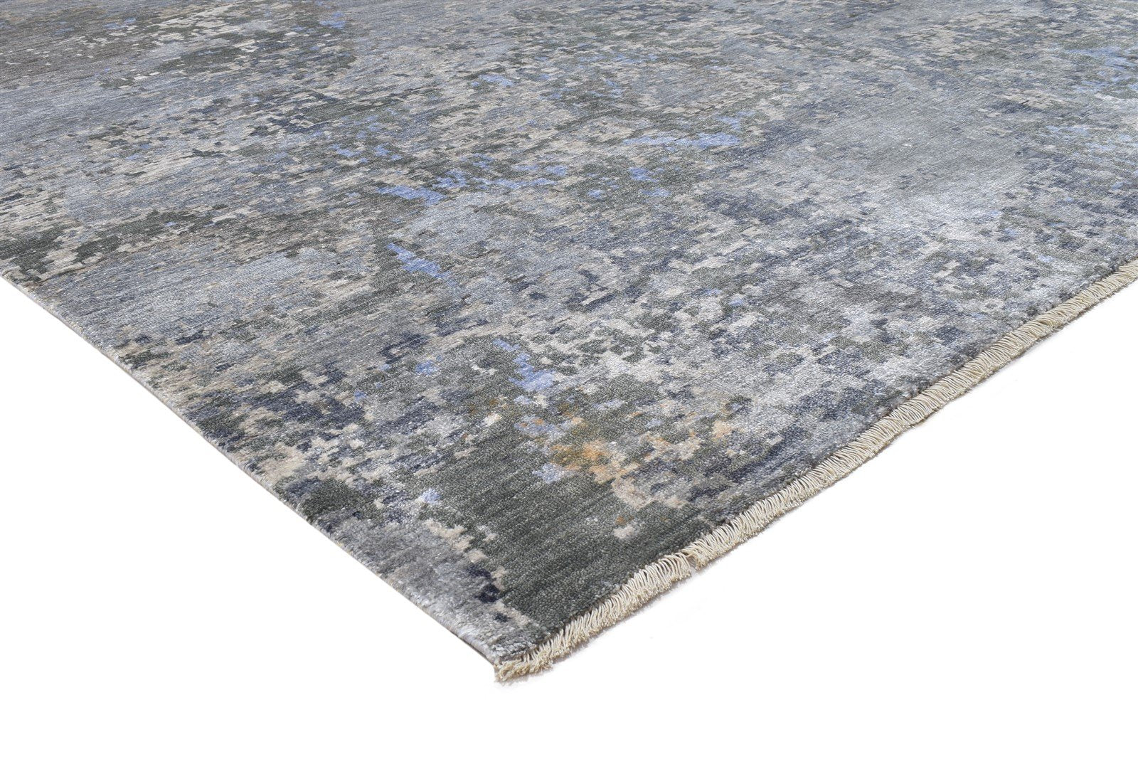 Silk Dark Grey Rug 9' X 12' Modern Hand Knotted Indian Abstract Large Carpet   7864321474709