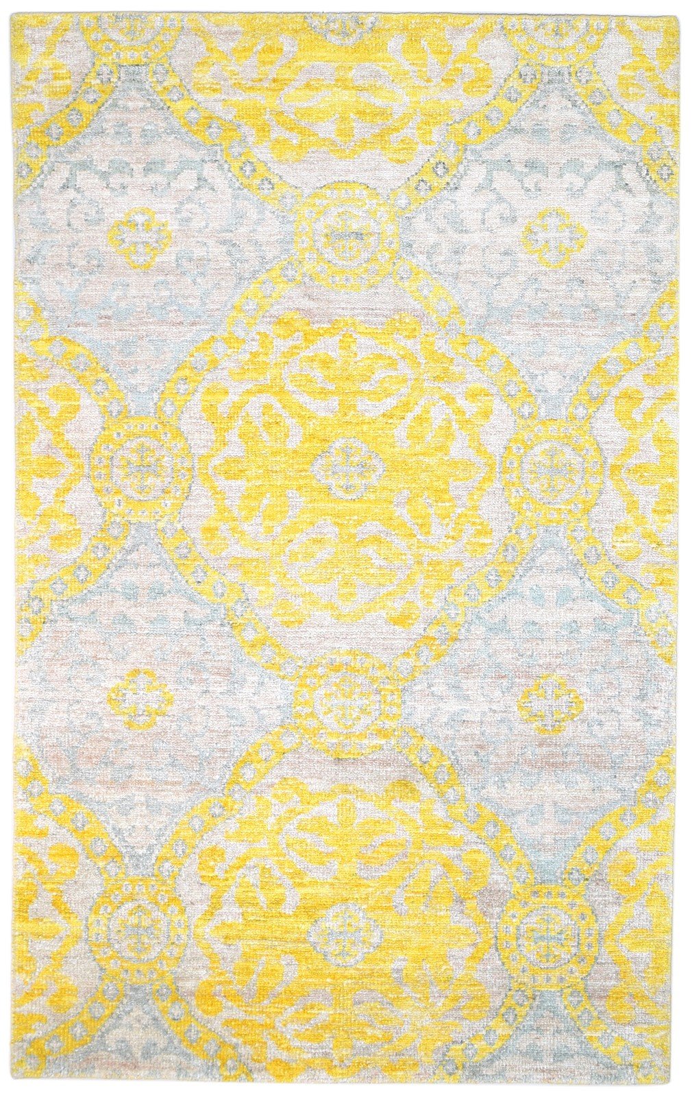 Silk Gold Rug 5' X 8' Modern Hand Knotted Scandinavian Trellis Room Size Carpet   7864097964181