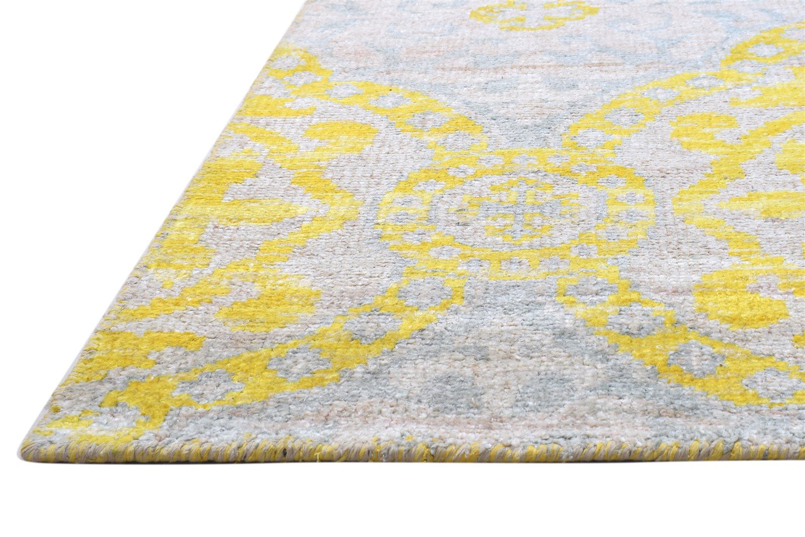 Silk Gold Rug 5' X 8' Modern Hand Knotted Scandinavian Trellis Room Size Carpet   7864097964181