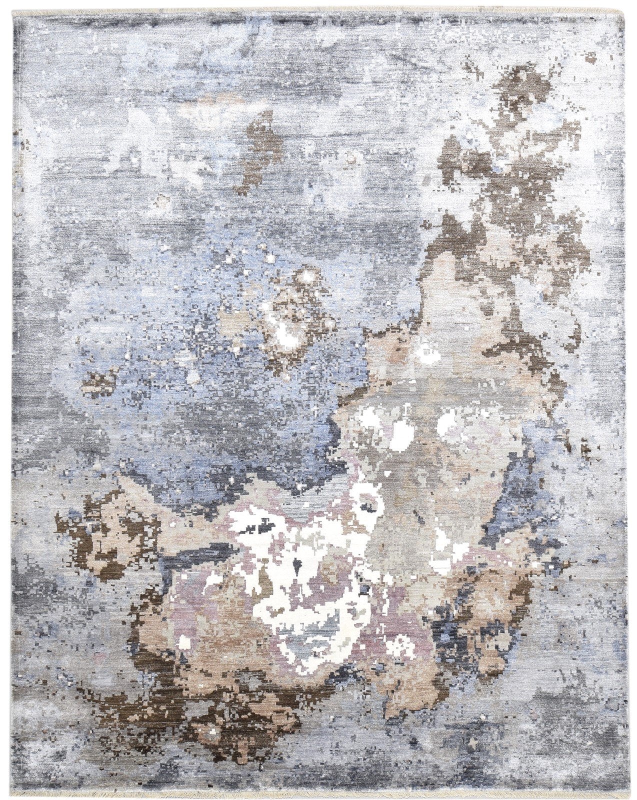 Silk Grey Rug 8' X 10' Modern Hand Knotted Indian Abstract Large Carpet   7864320295061