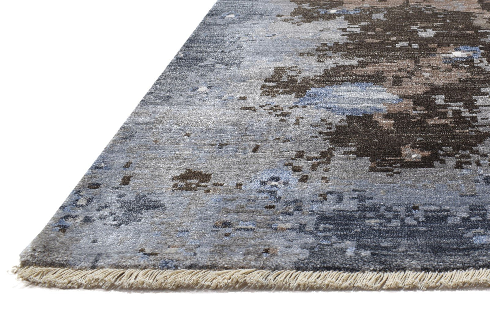 Silk Grey Rug 8' X 10' Modern Hand Knotted Indian Abstract Large Carpet   7864320295061