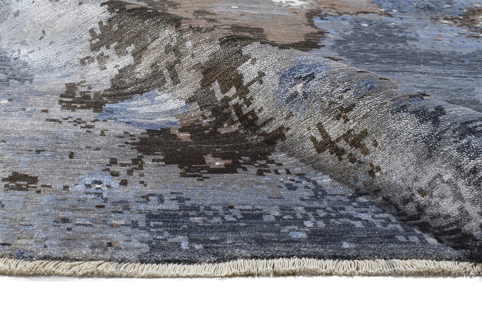 Silk Grey Rug 8' X 10' Modern Hand Knotted Indian Abstract Large Carpet   7864320295061