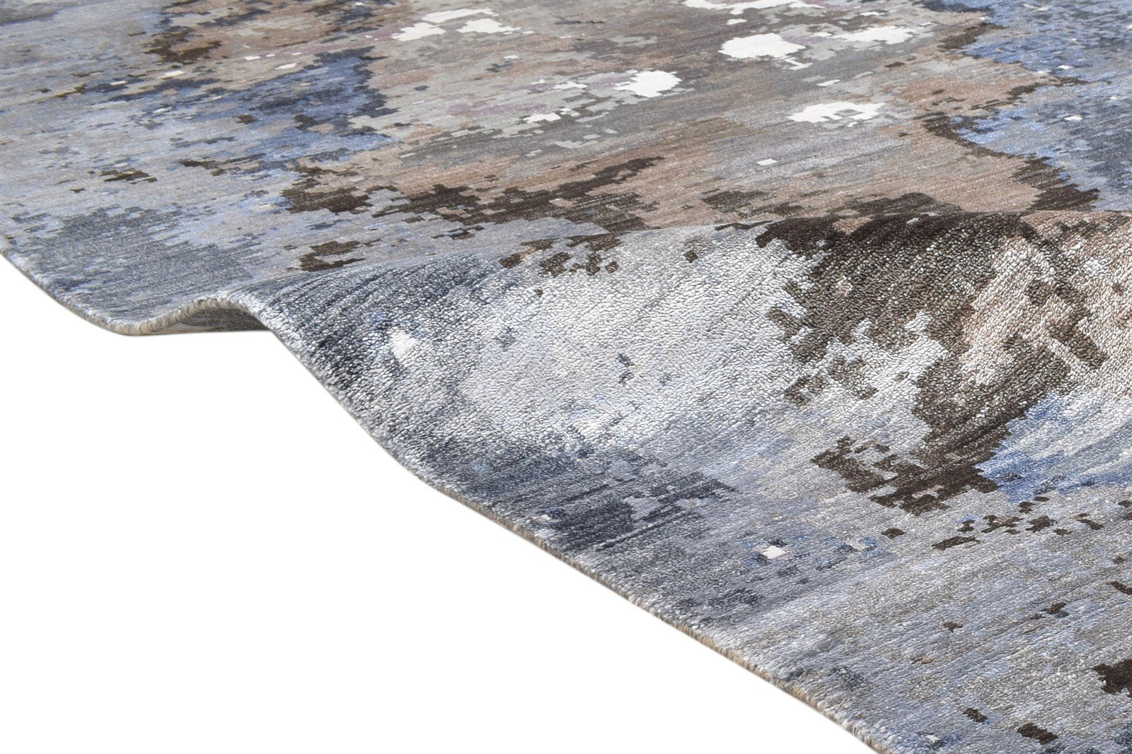 Silk Grey Rug 8' X 10' Modern Hand Knotted Indian Abstract Large Carpet   7864320295061