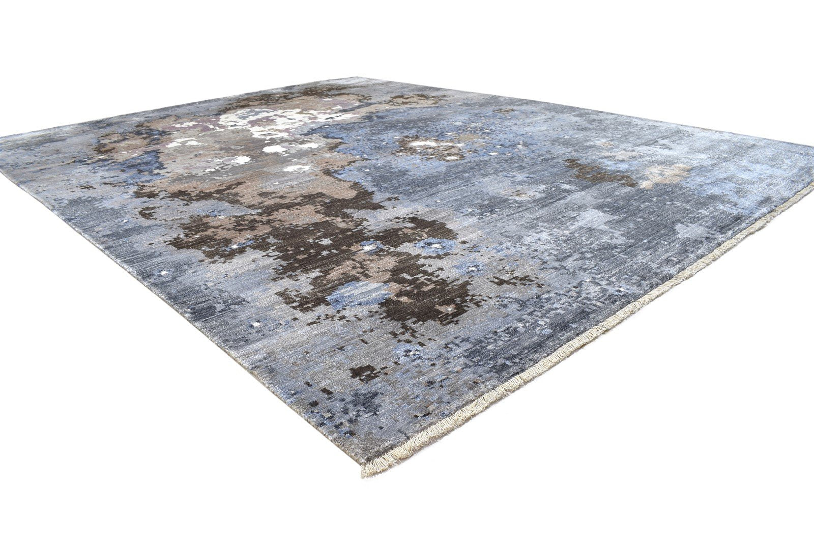 Silk Grey Rug 8' X 10' Modern Hand Knotted Indian Abstract Large Carpet   7864320295061