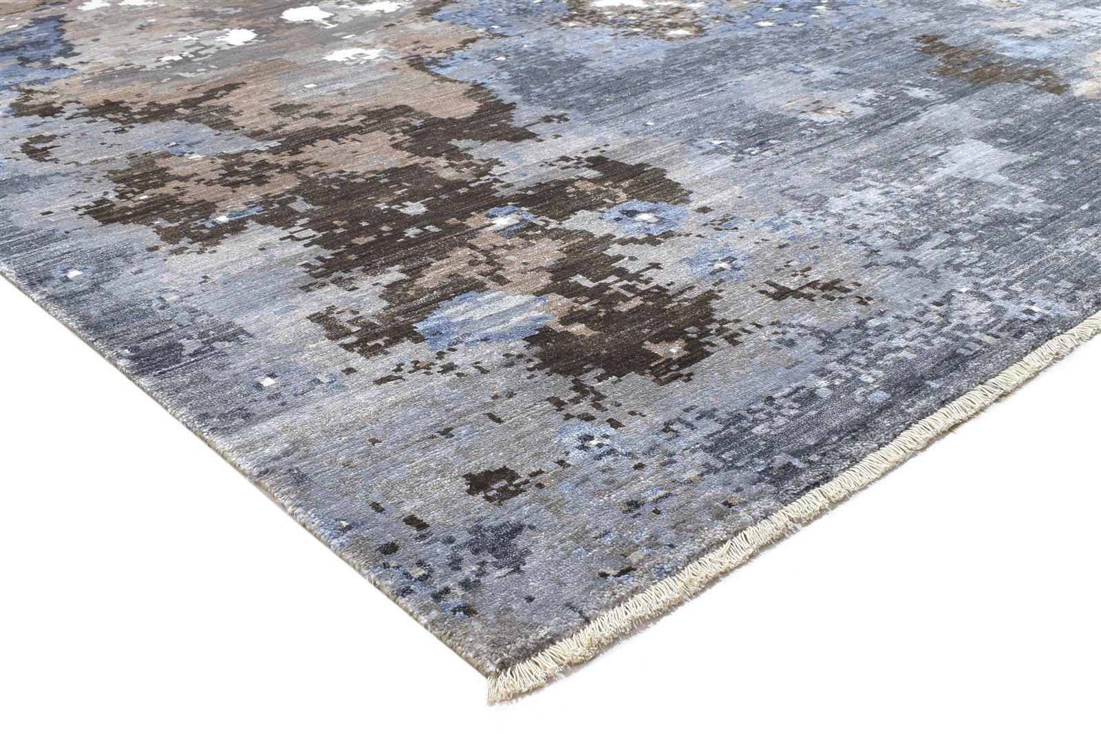 Silk Grey Rug 8' X 10' Modern Hand Knotted Indian Abstract Large Carpet   7864320295061