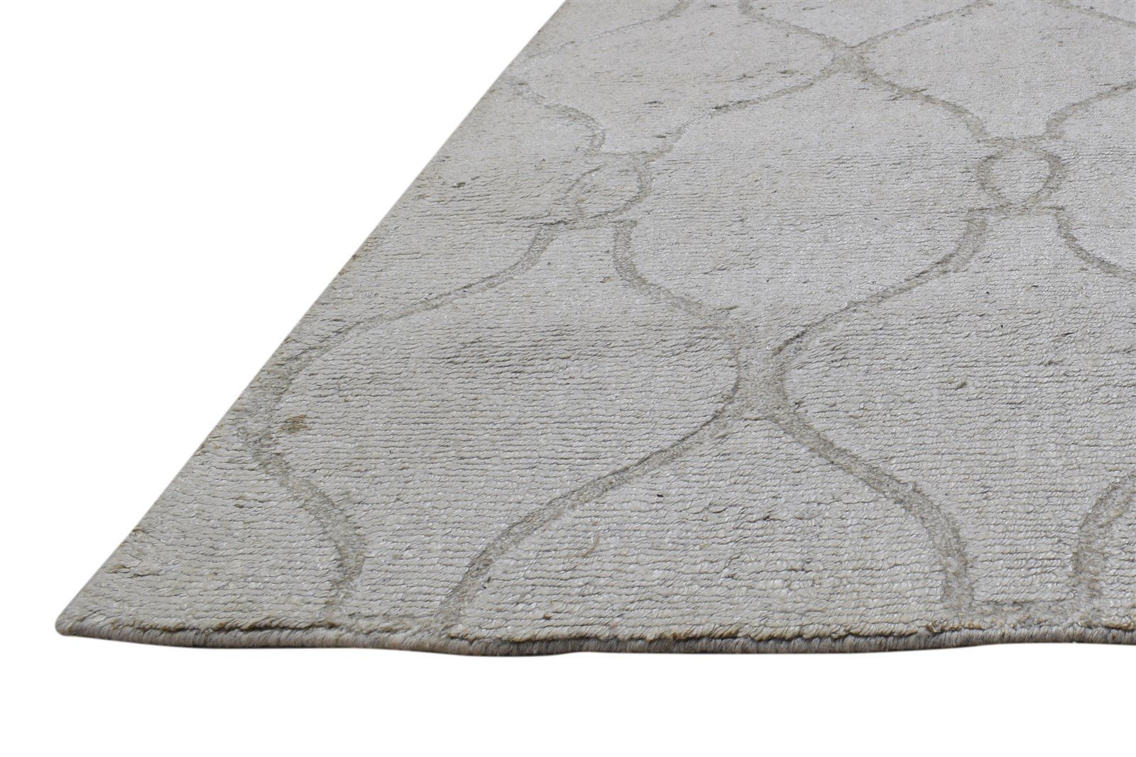 Silk Off-White Rug 5X8 Modern Hand Knotted Scandinavian Trellis Room Size Carpet   7864433508501