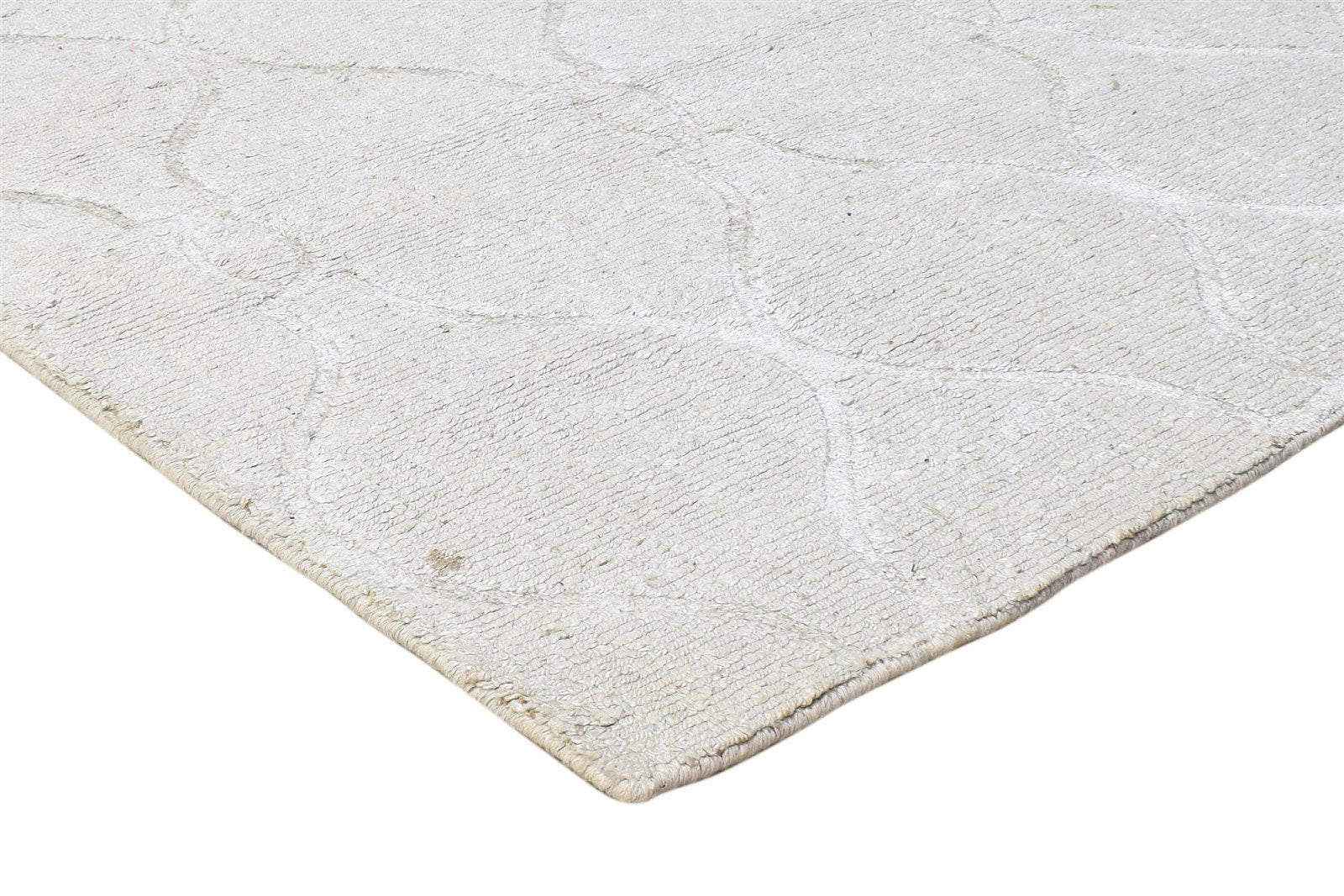 Silk Off-White Rug 5X8 Modern Hand Knotted Scandinavian Trellis Room Size Carpet   7864433508501