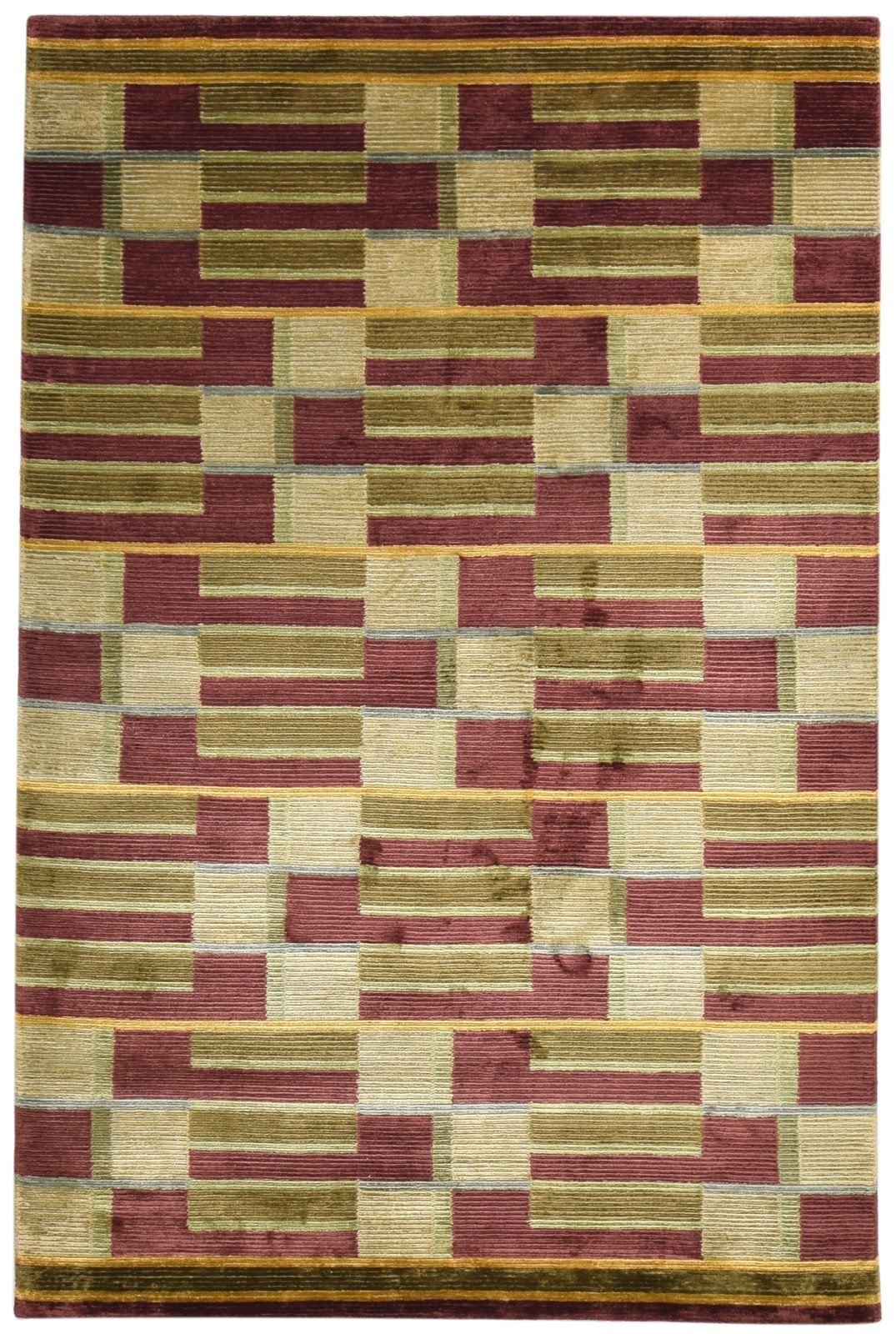 Silk Olive Rug 6X8 Modern Hand Knotted Scandinavian Geometric Room Size Carpet   7865068355733