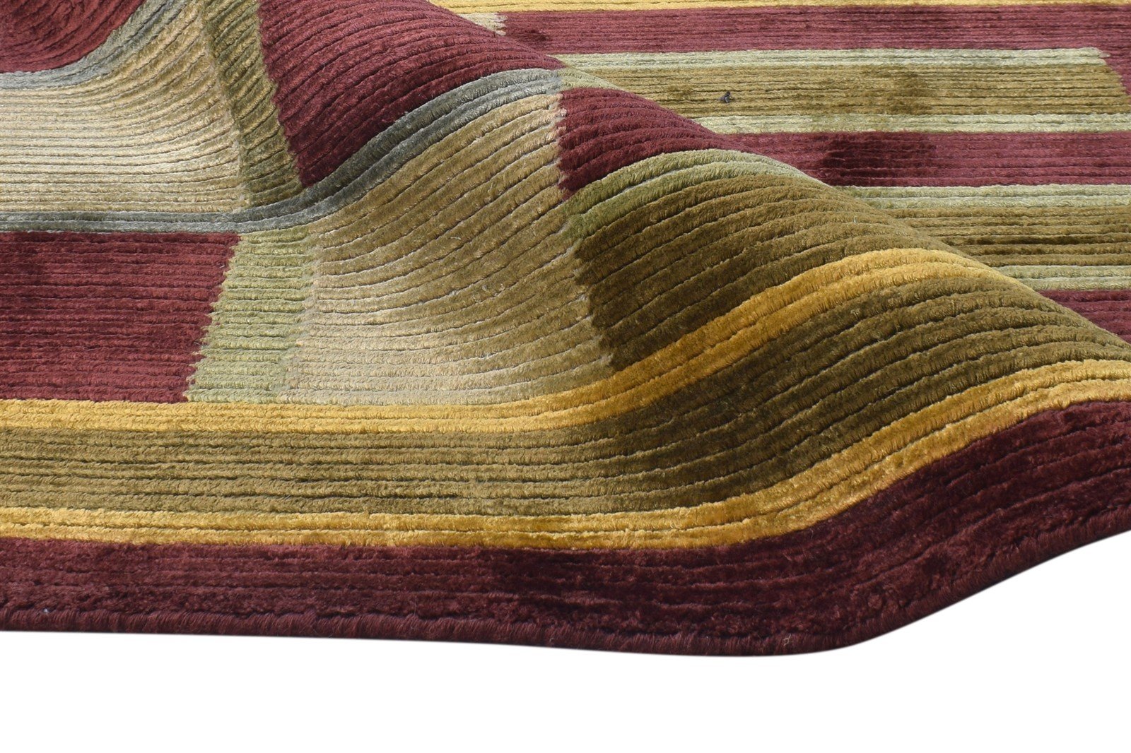 Silk Olive Rug 6X8 Modern Hand Knotted Scandinavian Geometric Room Size Carpet   7865068355733