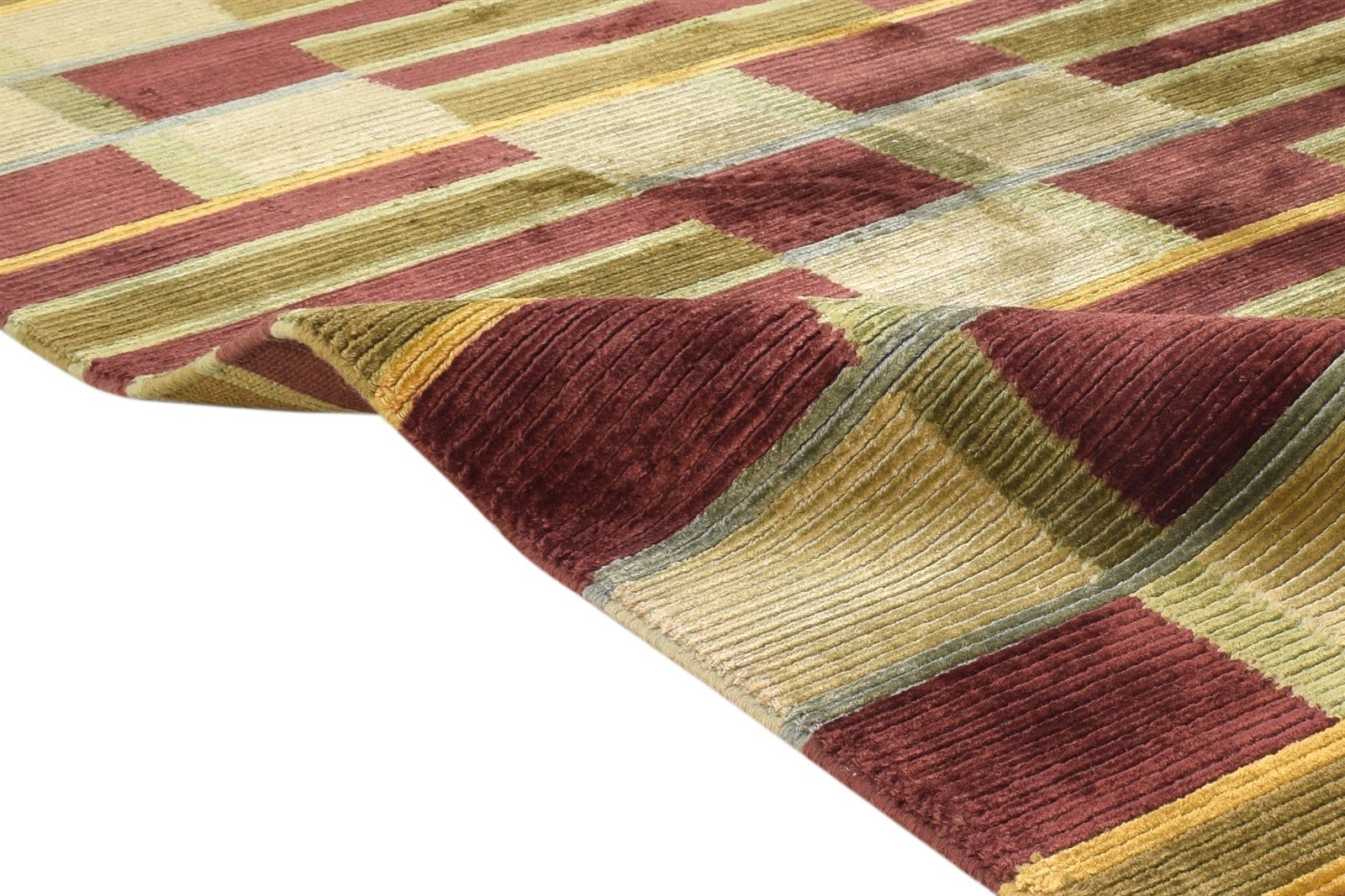 Silk Olive Rug 6X8 Modern Hand Knotted Scandinavian Geometric Room Size Carpet   7865068355733