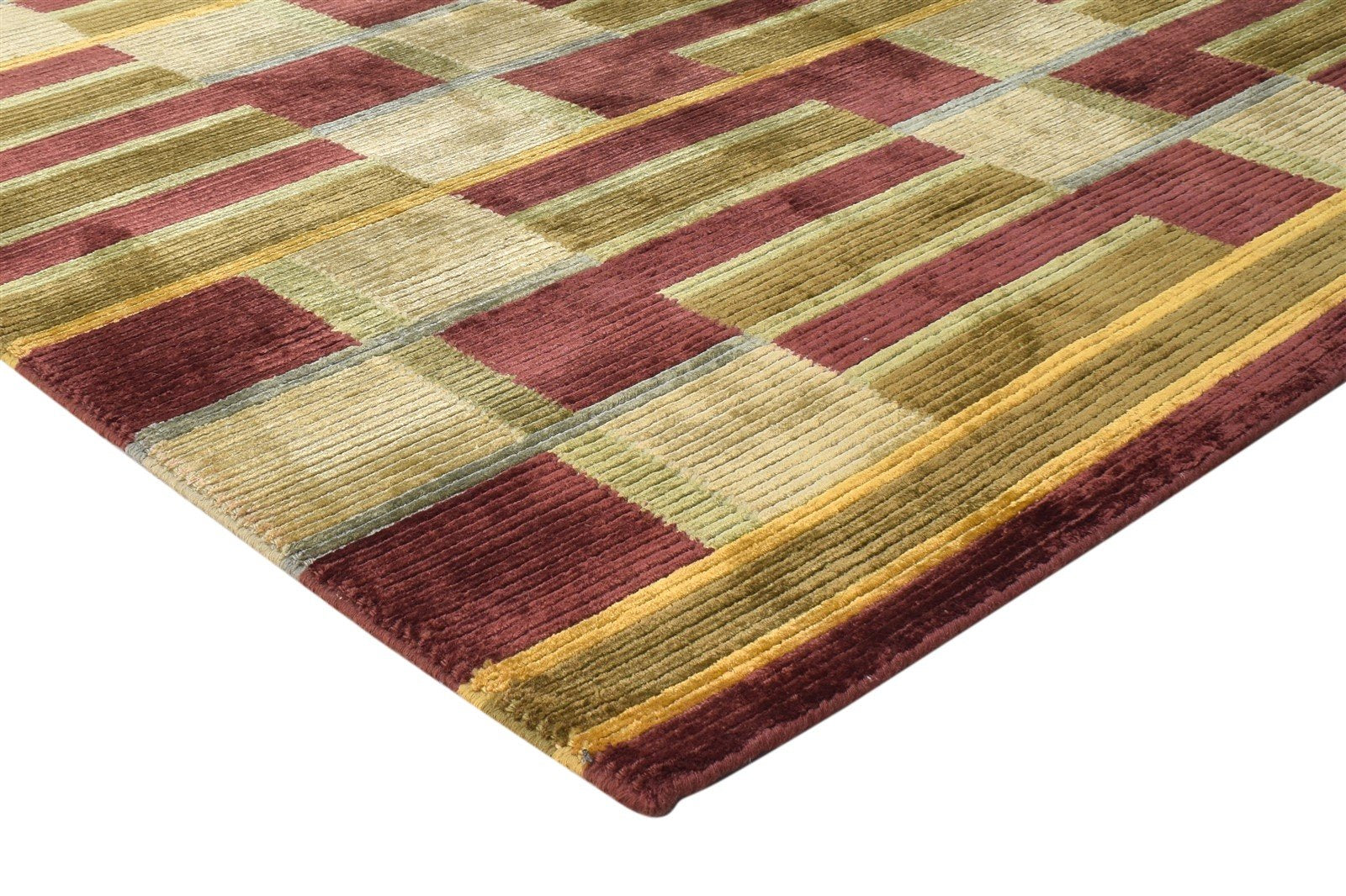 Silk Olive Rug 6X8 Modern Hand Knotted Scandinavian Geometric Room Size Carpet   7865068355733