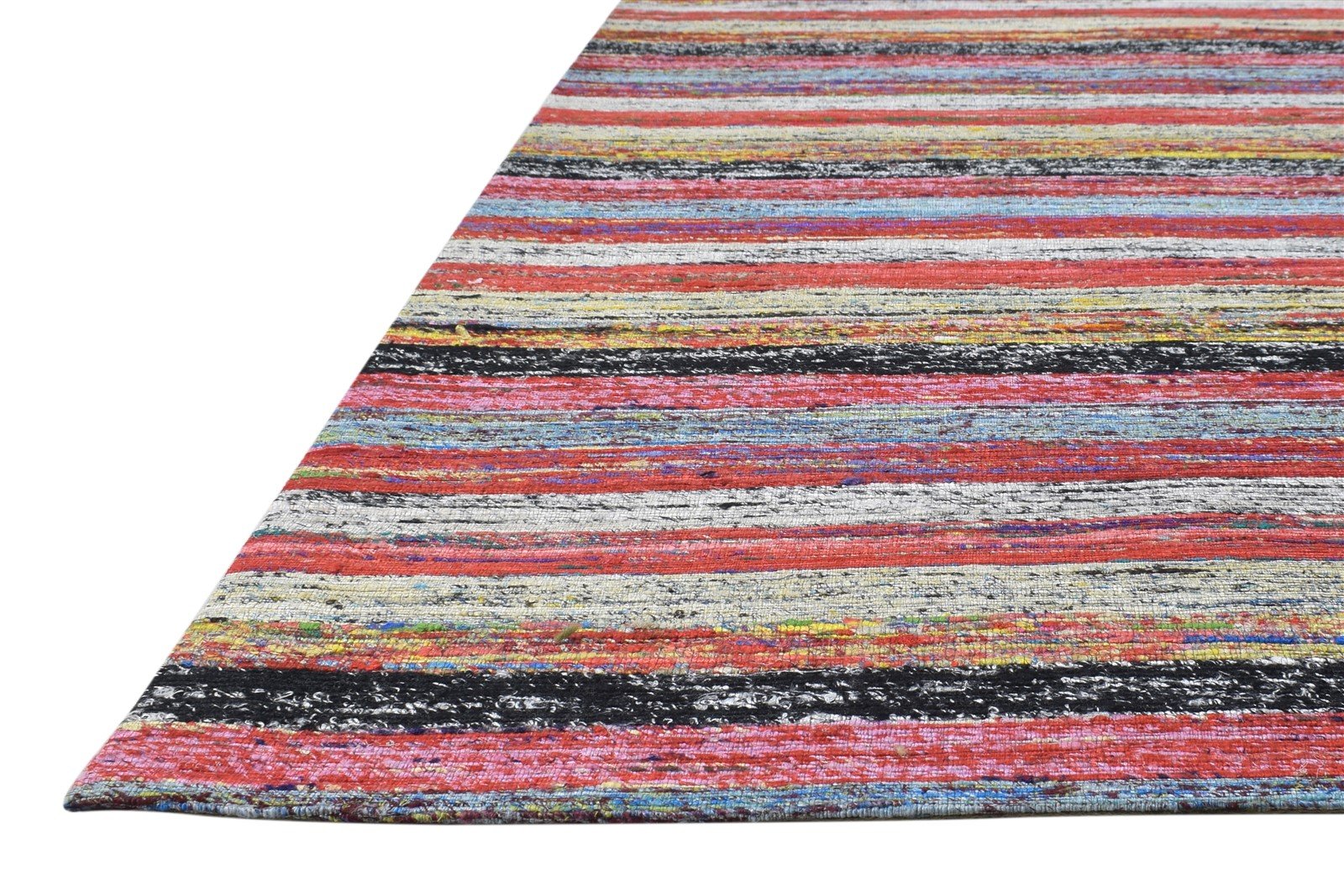 Silk Red Rug 5' X 8' Modern Hand Woven Bohemian Striped Room Size Carpet   7864663474325