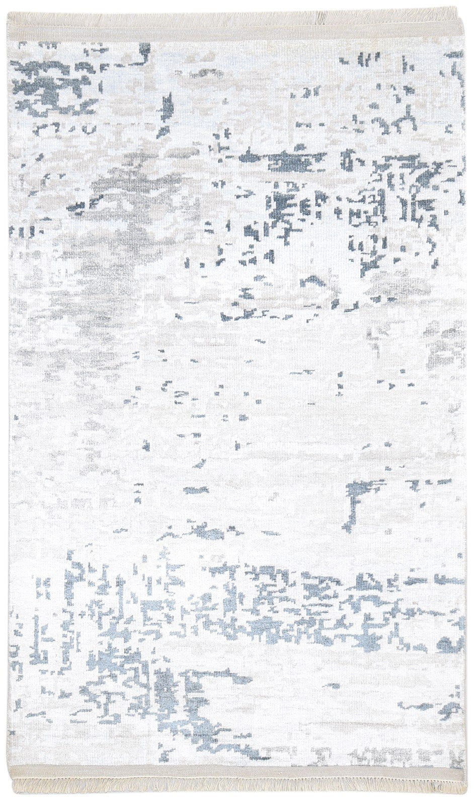 Silk Silver Rug 5' X 8' Modern Hand Knotted Indian Abstract Room Size Carpet   7864425349269