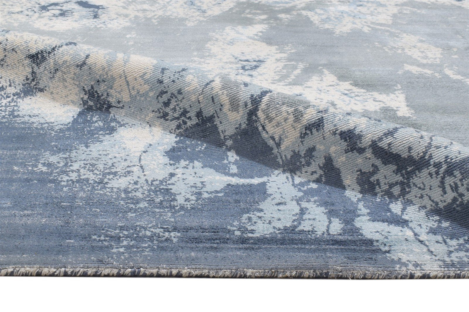 Griselda Silver Silk Rug 5' X 7' Modern Hand Woven Indian Abstract   7864312332437