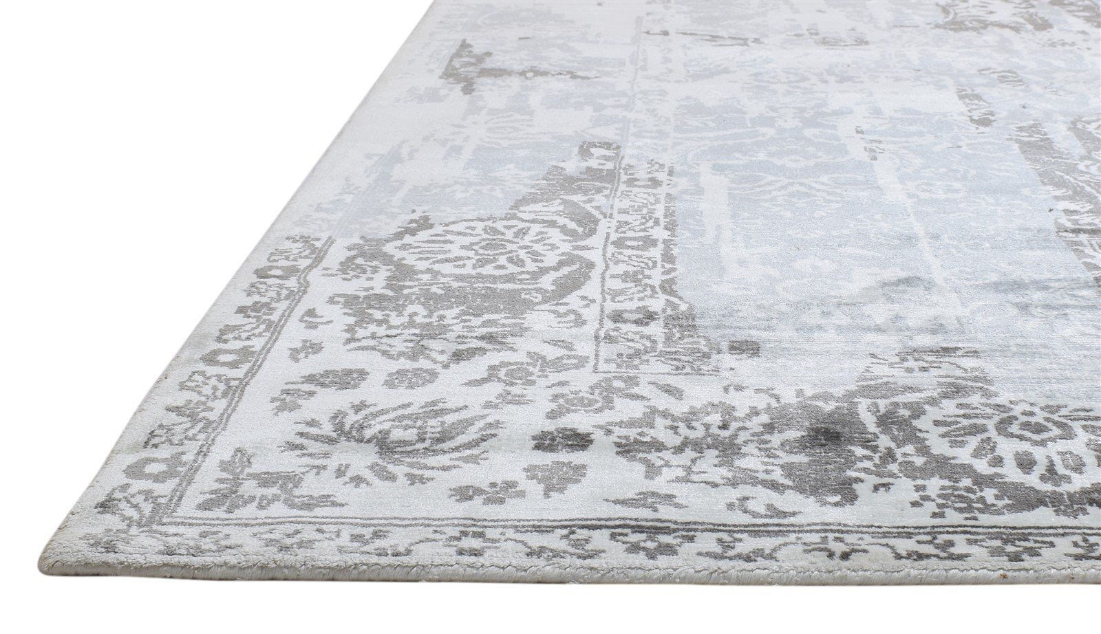 Silver Silk Rug 6' X 8' Distressed Look Handloom Indian Modern Room Size Carpet   7864081547413