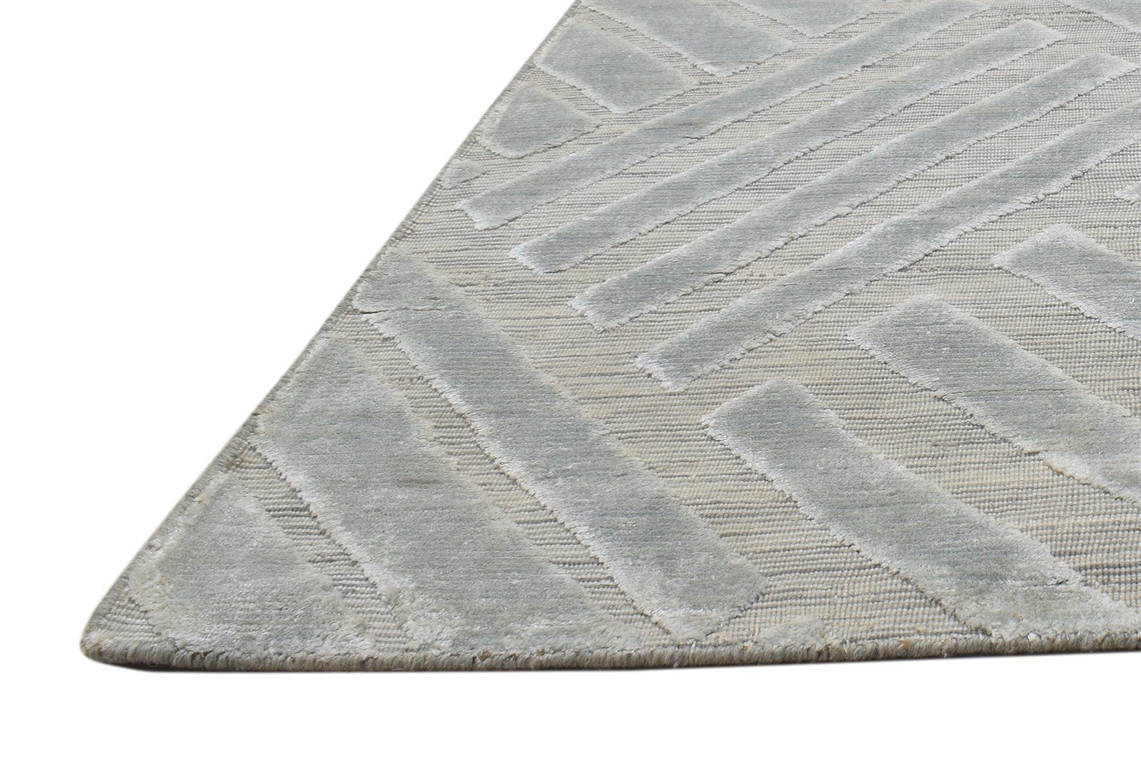 Silver Wool Silk Rug 2X8 Modern Jacquard Loom Scandinavian Geometric Small   7864148131989