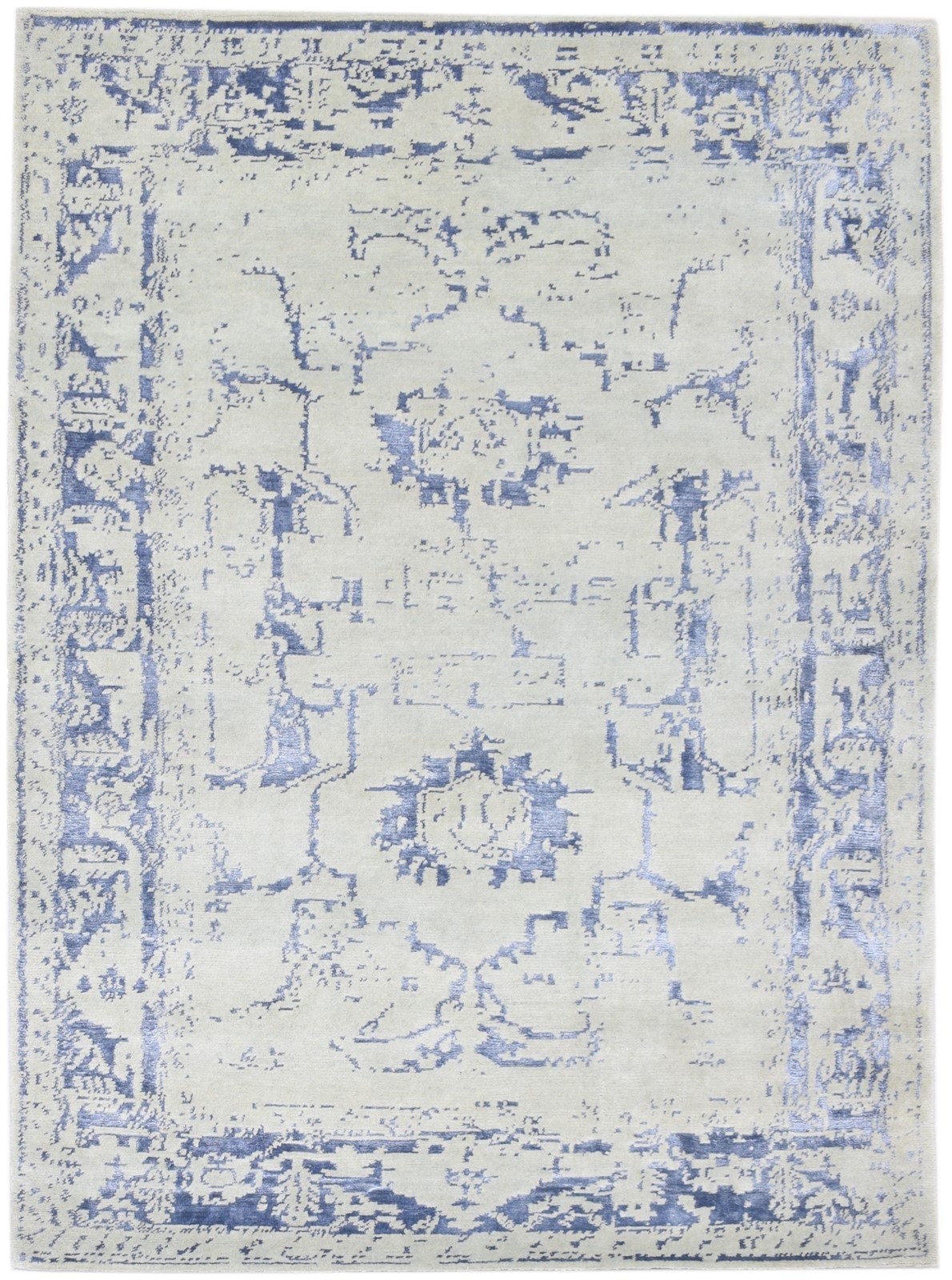 Silver Wool / Silk Rug 5X7 Modern Hand Knotted Oushak Distressed Room Size   7864082759829