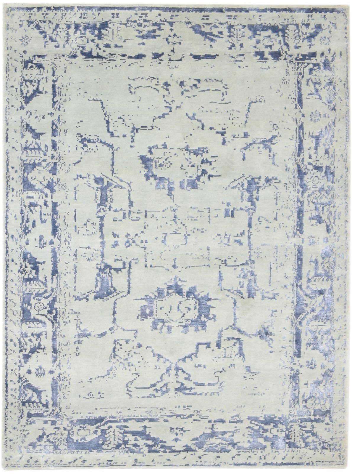 Silver Wool / Silk Rug 5X7 Modern Hand Knotted Oushak Distressed Room Size   7864083021973