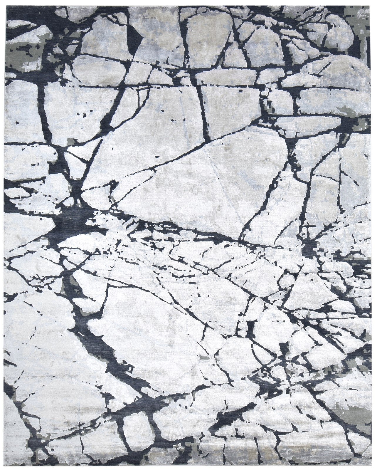 Silver Wool / Silk Rug 8X10 Modern Hand Knotted Indian Abstract Large Carpet   7864397299861