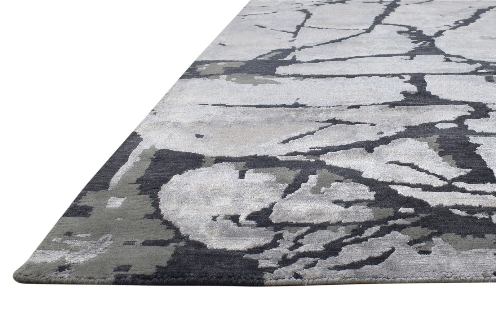 Silver Wool / Silk Rug 8X10 Modern Hand Knotted Indian Abstract Large Carpet   7864397299861
