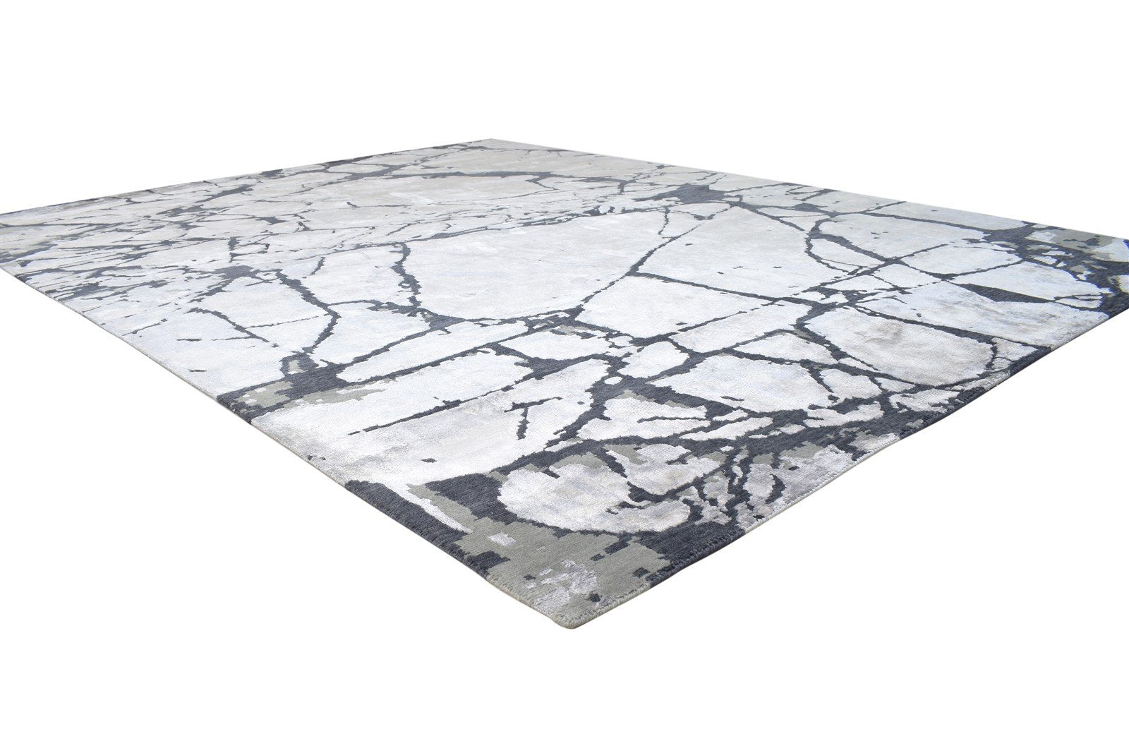 Silver Wool / Silk Rug 8X10 Modern Hand Knotted Indian Abstract Large Carpet   7864397299861