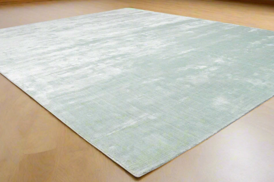 Solid Silk Like Rug Green Aqua Area Rug Handmade   8733155098773