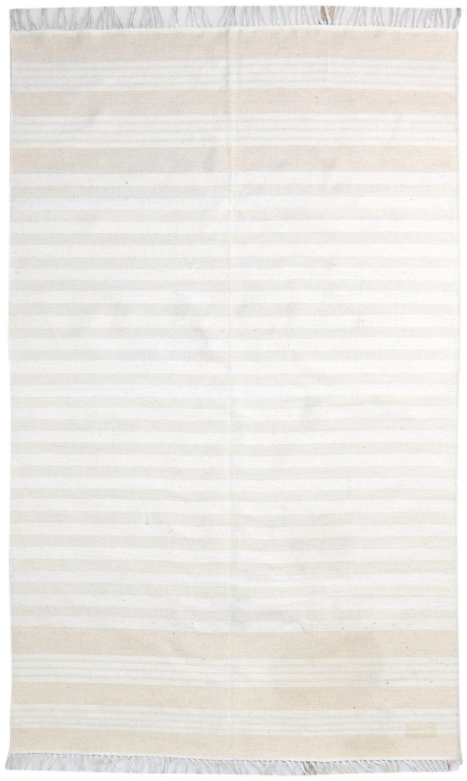 Wool Beige Rug 5' X 8' Modern Dhurrie Scandinavian Striped Room Size C