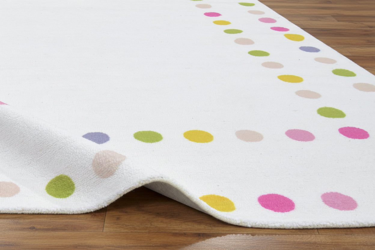 Sprinkles White Handmade Border Polka Dot Border Area Rug – Soft Modern Decorative Nursery Rug   9081825919125