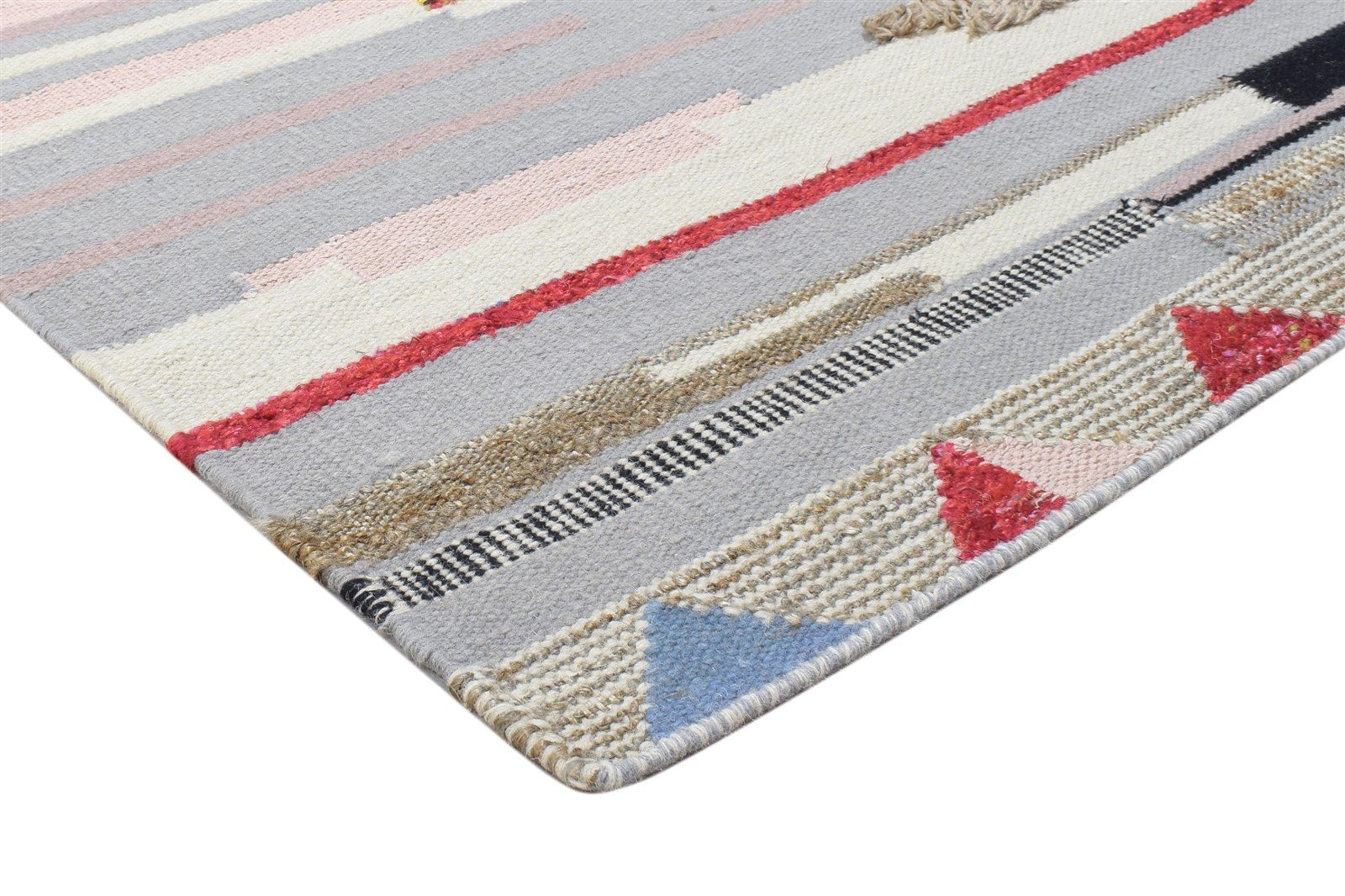 Stacee Multi Color Wool Rug 4' X 6' Modern Dhurrie Moroccan Geometric   7864150589589