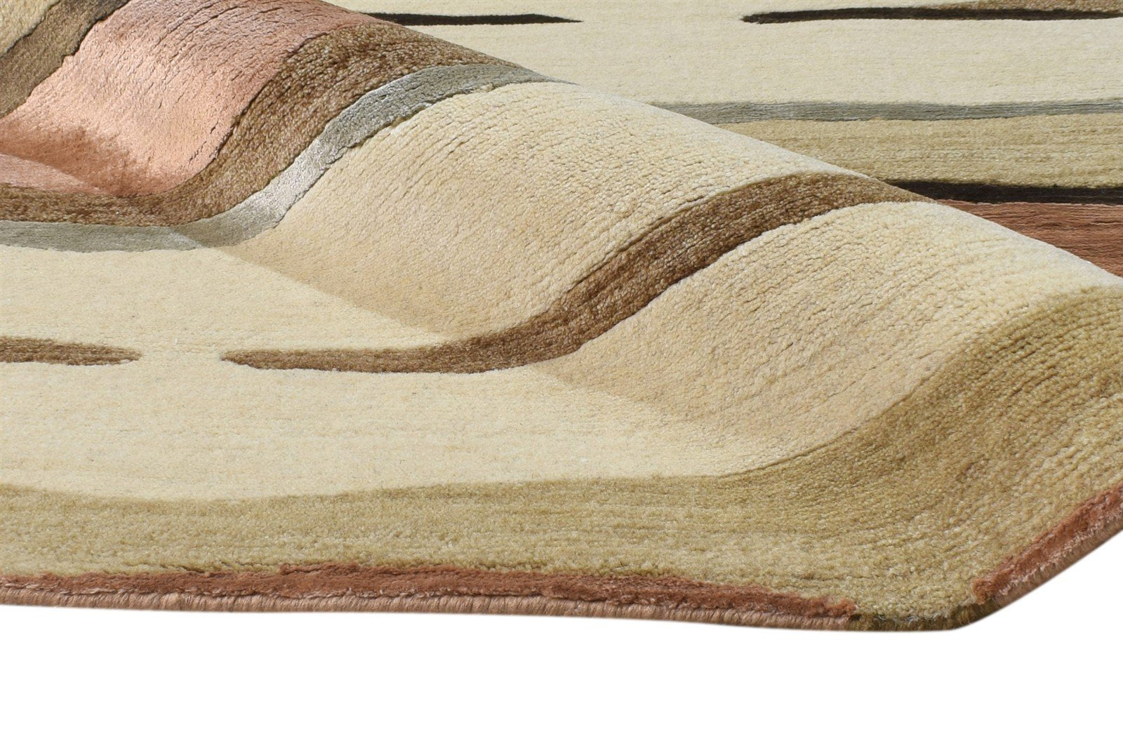 Stafani Hand Knotted Beige Wool / Silk Rug 6X9 Modern American Abstract   7865095061653