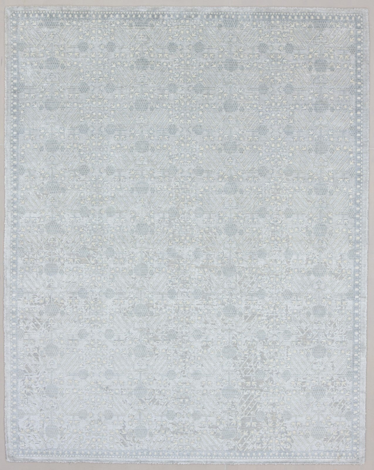 Sterling Handmade Gray & Silver Transitional Khotan Abstract Rug – Modern Loom Knotted Rug   9176373985429