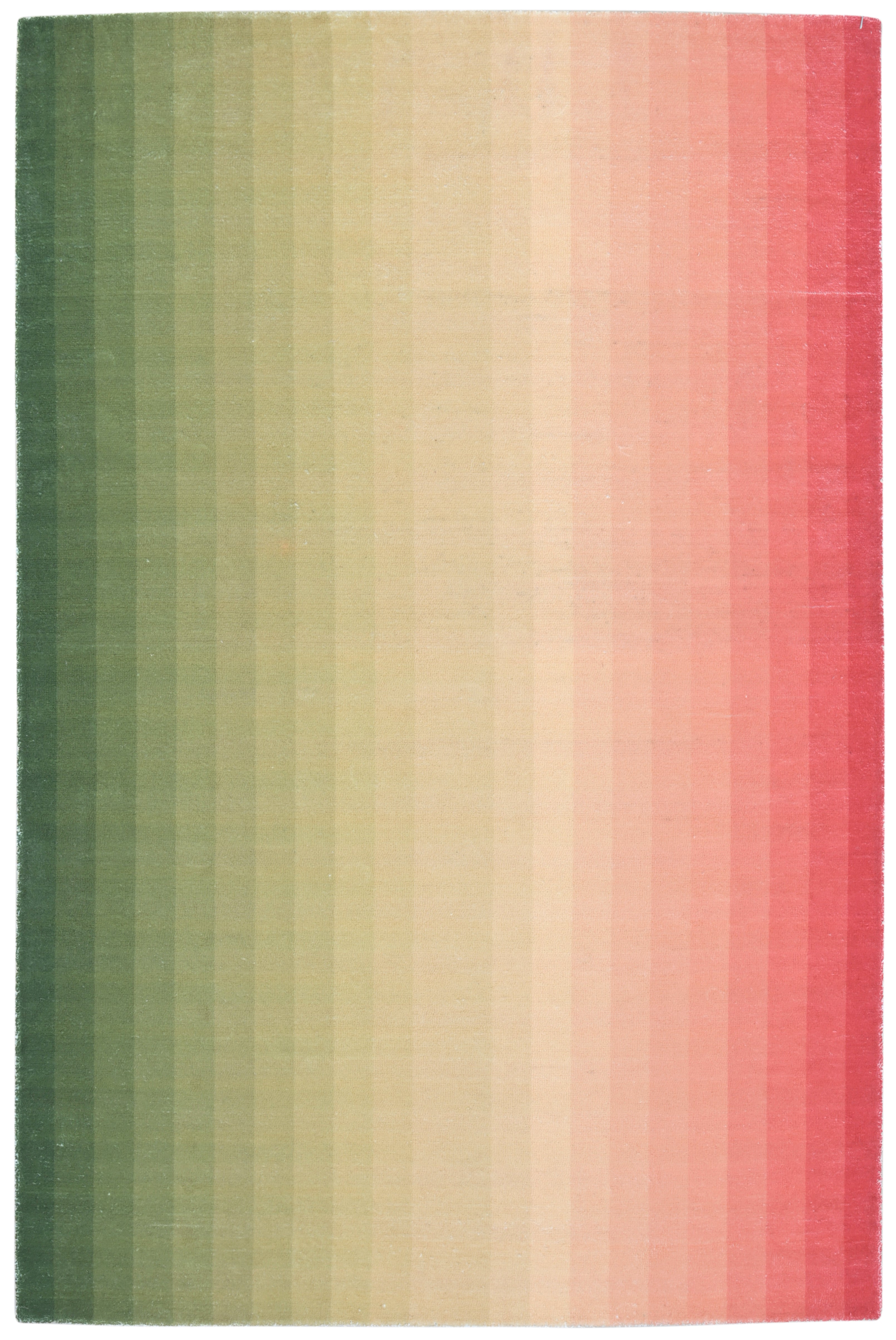 Sunrise Gradient Ombre Stripe Handmade Area Rug – Modern Green to Coral Soft Rug   9122047295637