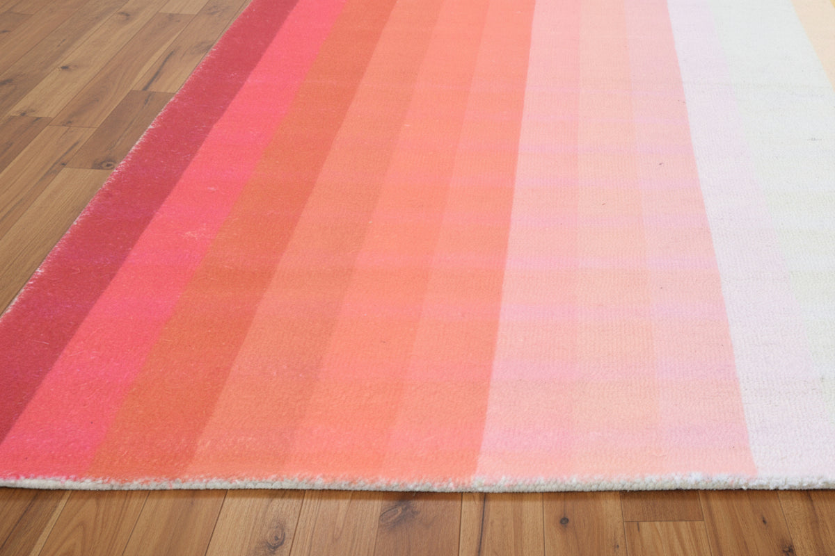 Sunrise Gradient Ombre Stripe Handmade Area Rug – Modern Raspberry Red to Yellow Soft Rug   9122736242837