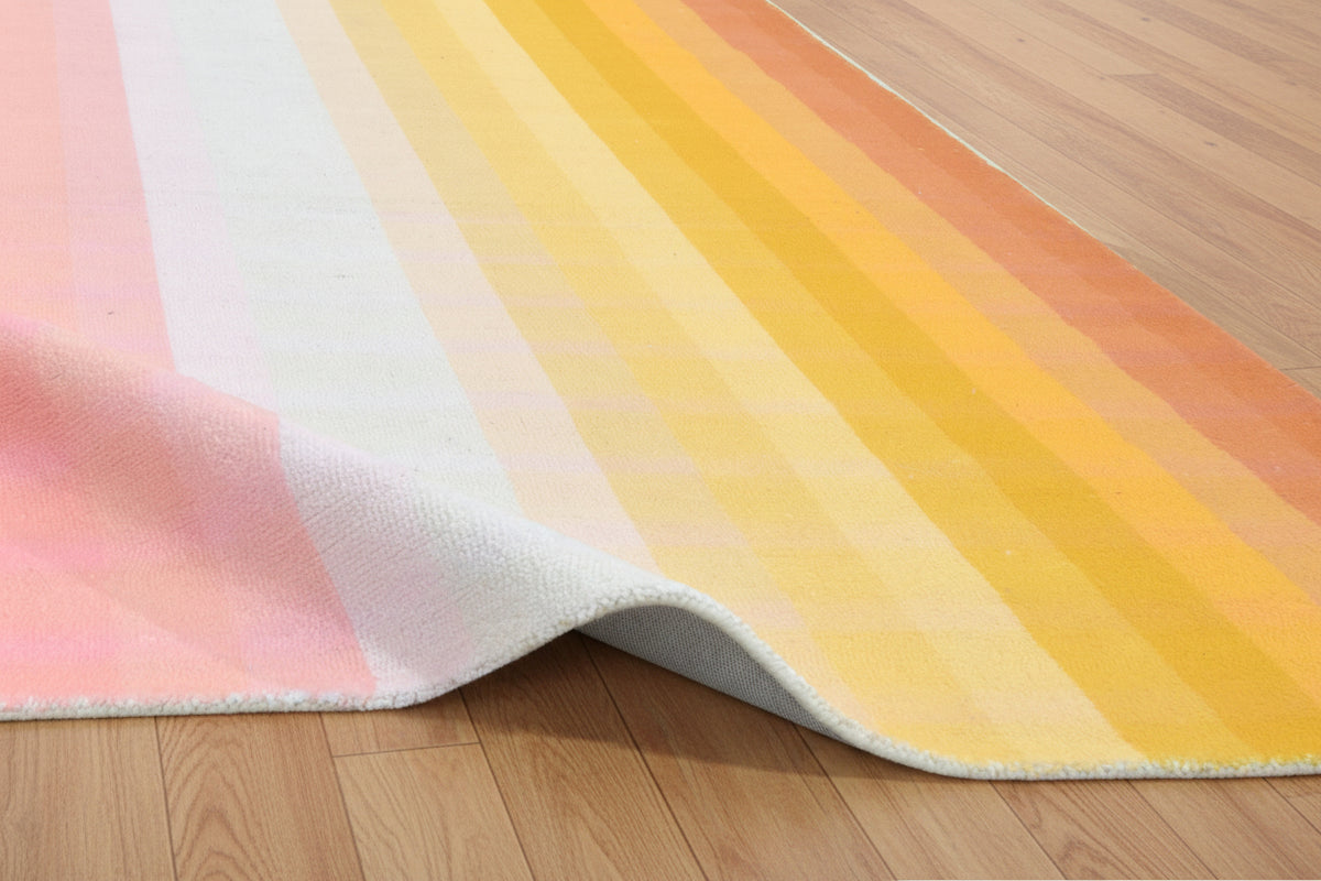 Sunrise Gradient Ombre Stripe Handmade Area Rug – Modern Raspberry Red to Yellow Soft Rug   9122736242837