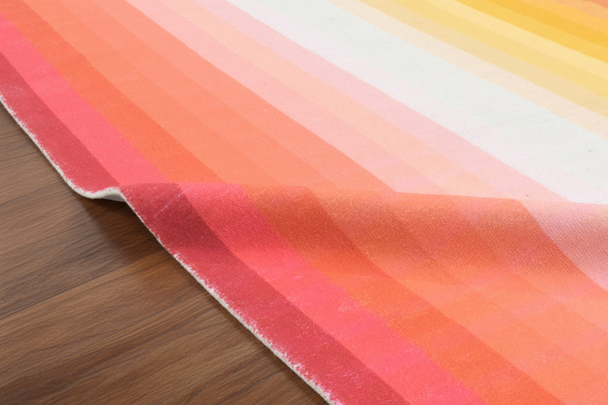 Sunrise Gradient Ombre Stripe Handmade Area Rug – Modern Raspberry Red to Yellow Soft Rug   9122736242837