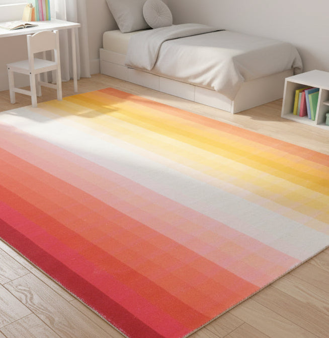 Sunrise Gradient Ombre Stripe Handmade Area Rug – Modern Raspberry Red to Yellow Soft Rug   9122736242837