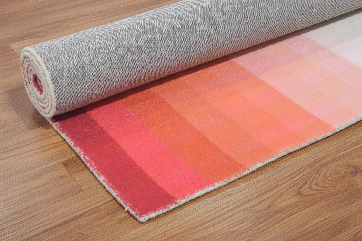 Sunrise Gradient Ombre Stripe Handmade Area Rug – Modern Raspberry Red to Yellow Soft Rug   9122736242837