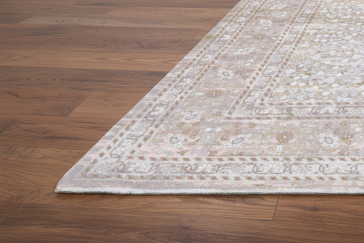 Tamsin Handmade Vintage Persian Beige Area Rug – Modern Neutral Floral Border Rug   9170540986517