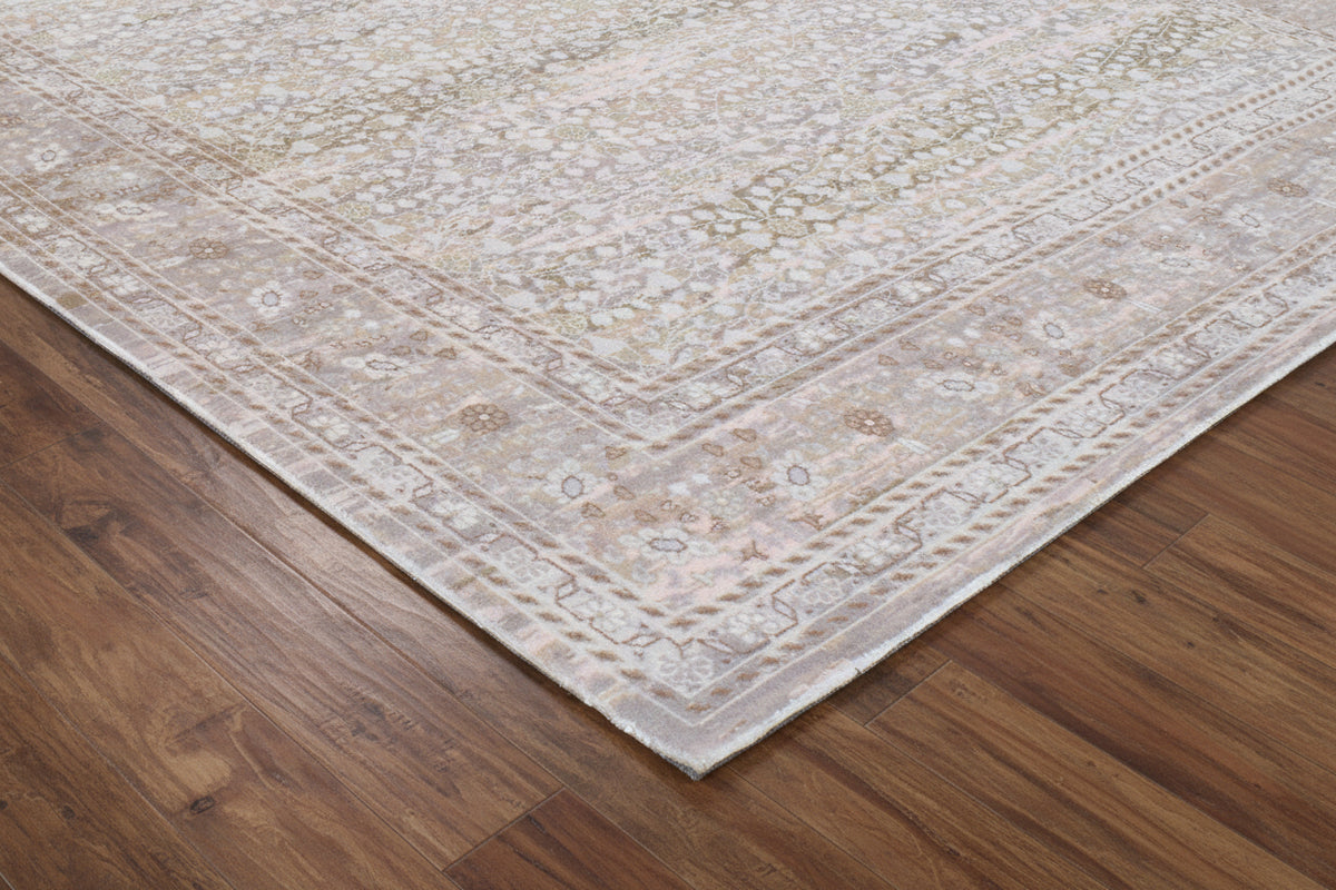 Tamsin Handmade Vintage Persian Beige Area Rug – Modern Neutral Floral Border Rug   9170540986517