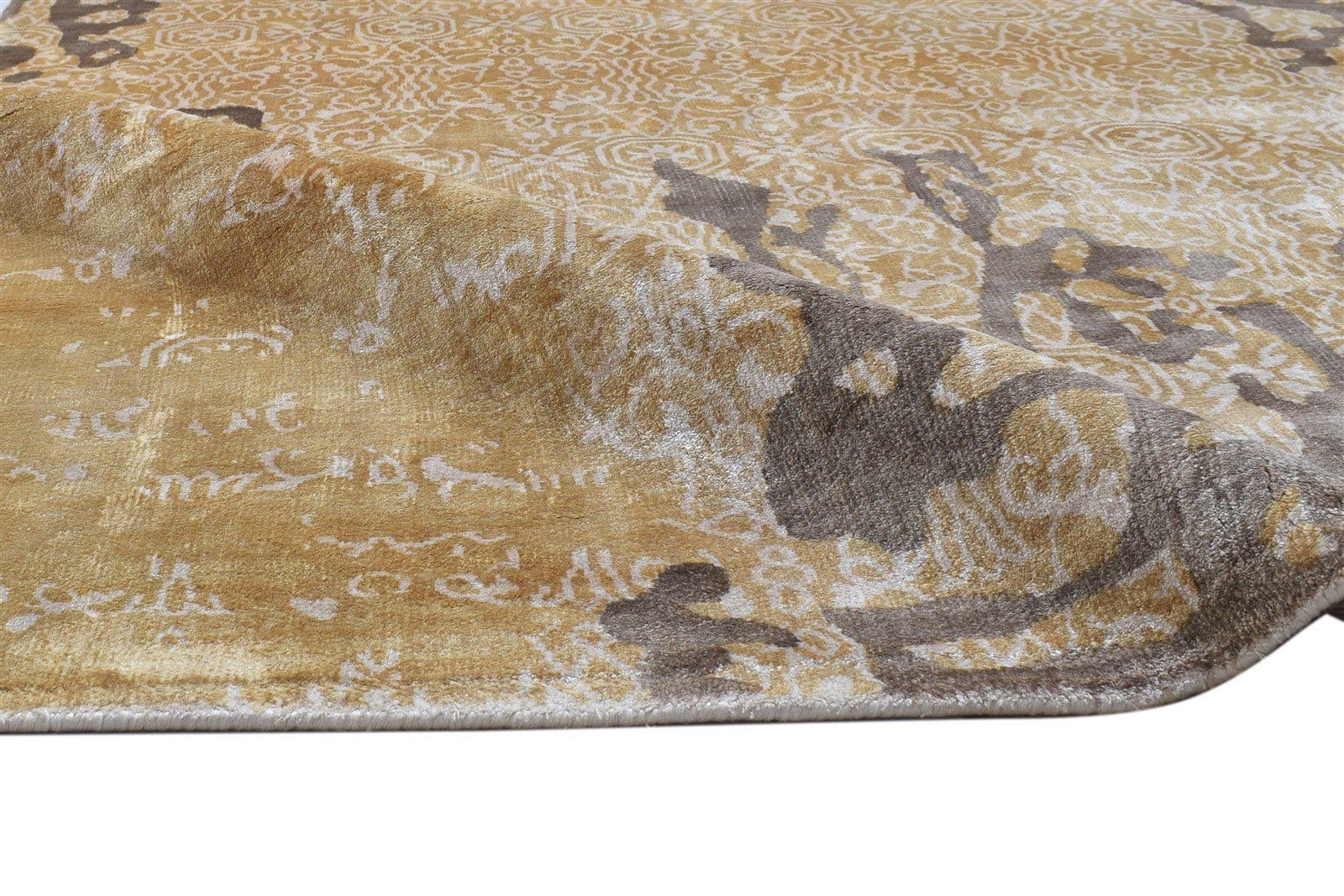 Tana Gold Silk Rug 5' X 6' Modern Handloom Scandinavian Abstract   7864149442709