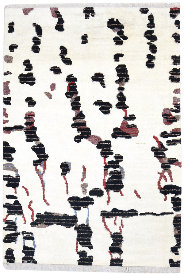 Hand Knotted Off-White Wool Rug 6X8 Modern Scandinavian Abstract Room