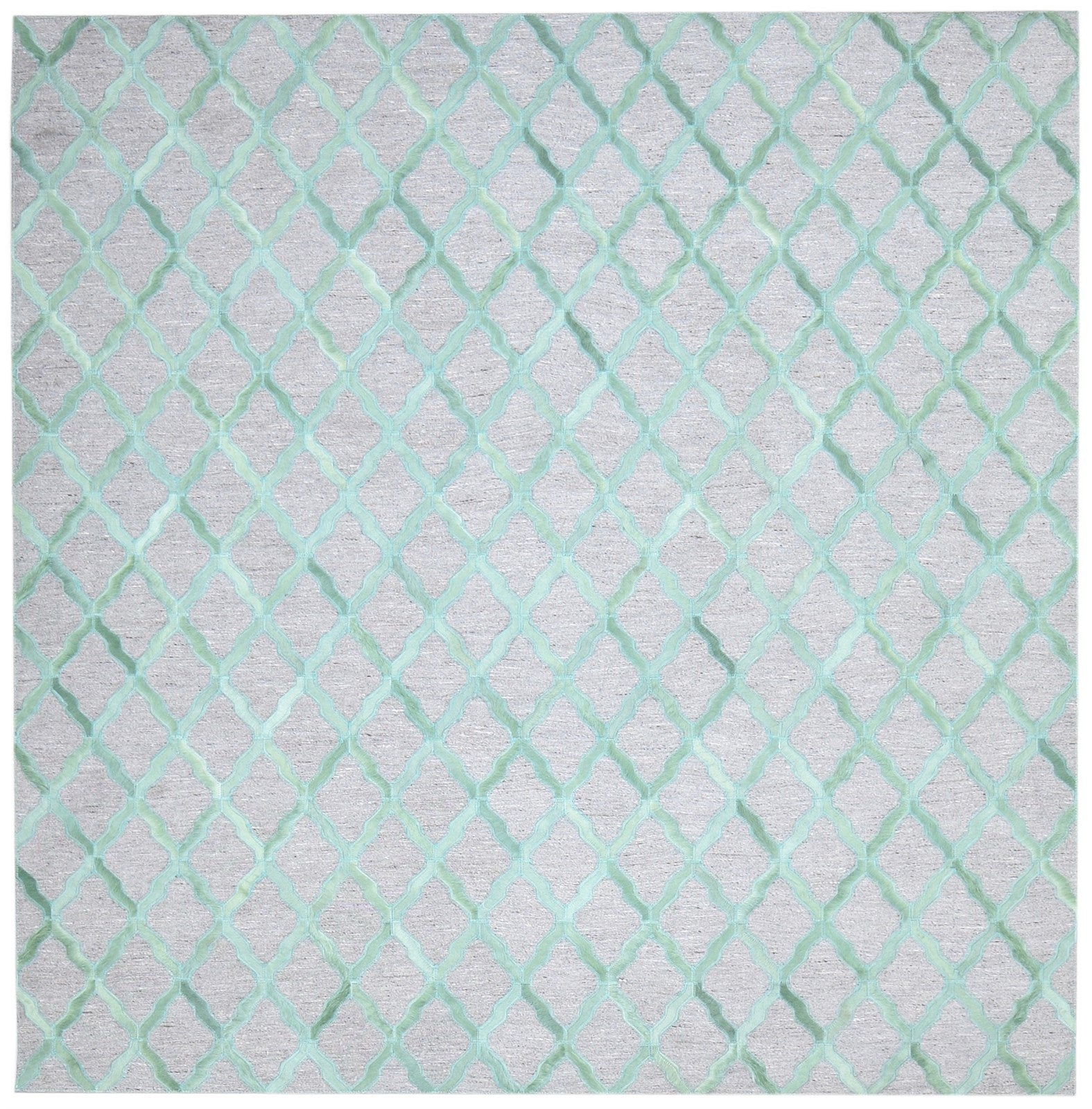 Teal Blue Leather / Cotton Rug 6X6 Modern Hand Woven Scandinavian Trellis Room Size   7864913690773