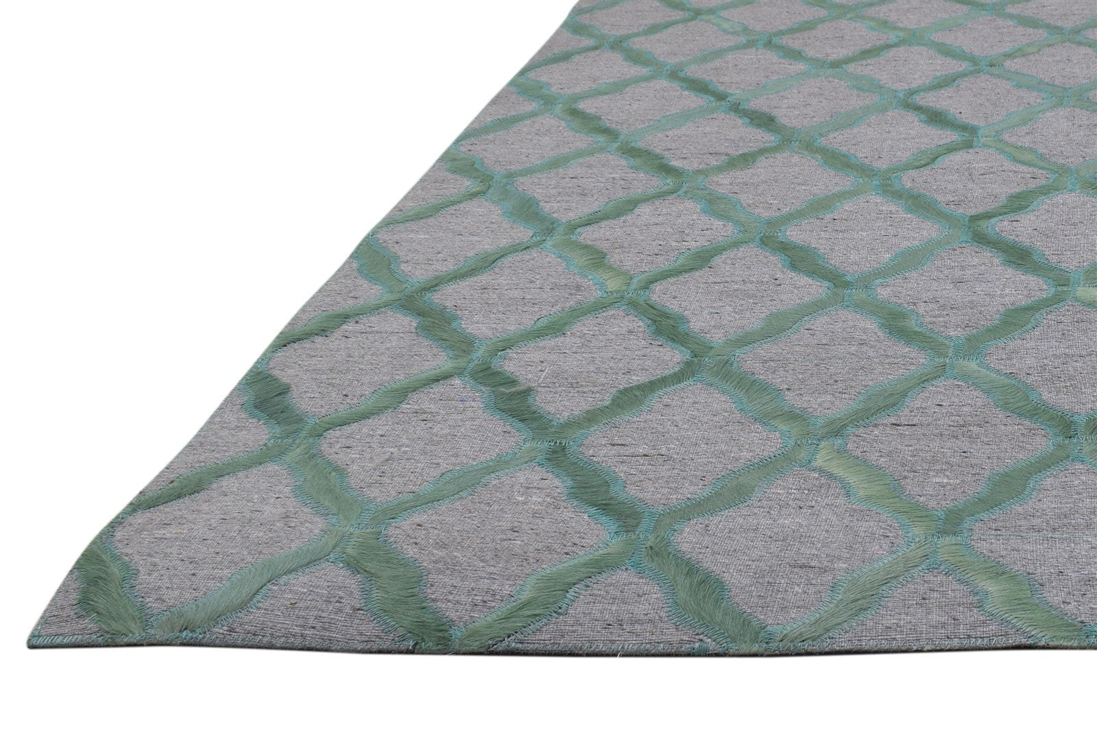 Teal Blue Leather / Cotton Rug 6X6 Modern Hand Woven Scandinavian Trellis Room Size   7864913690773