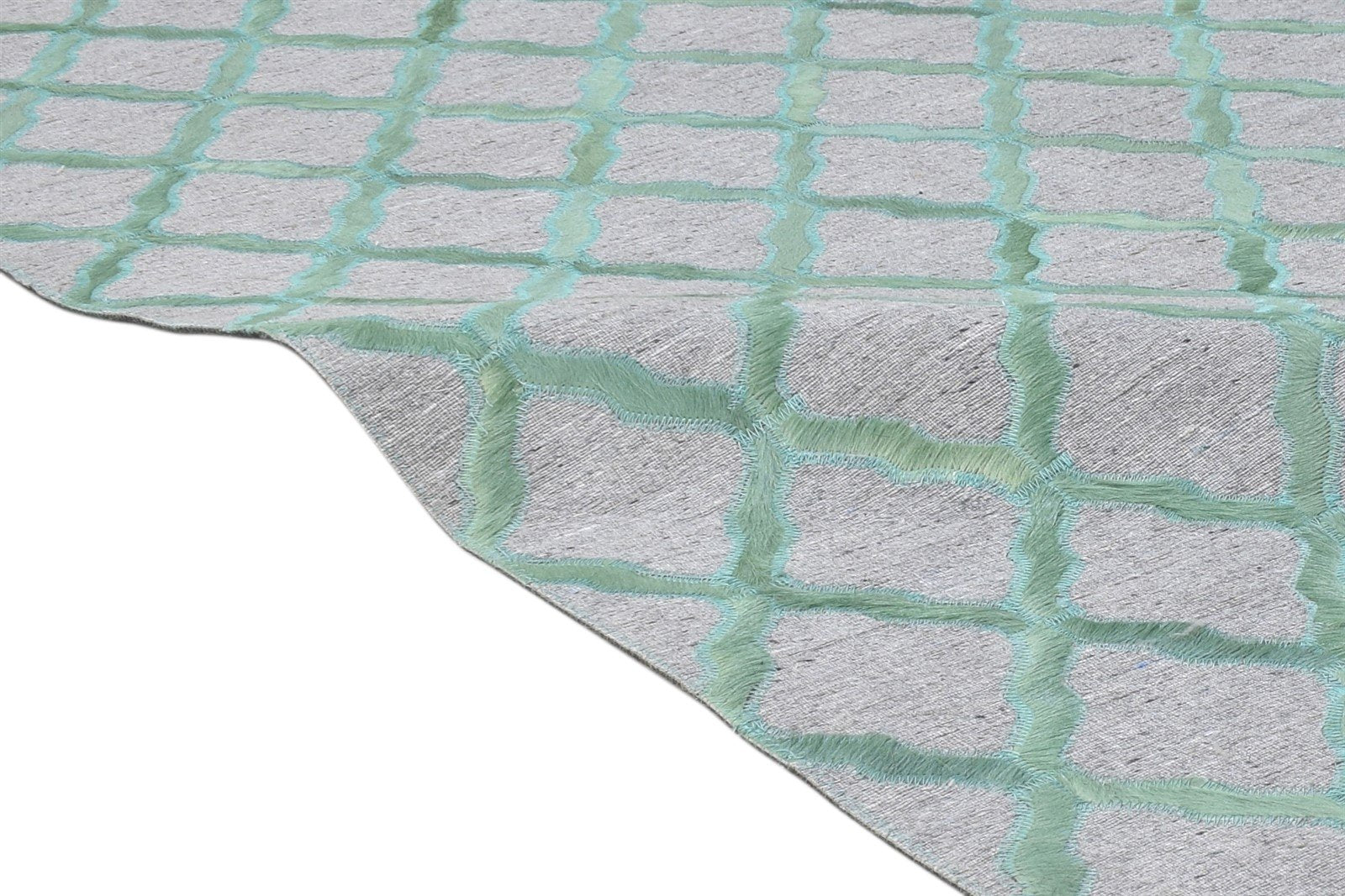 Teal Blue Leather / Cotton Rug 6X6 Modern Hand Woven Scandinavian Trellis Room Size   7864913690773