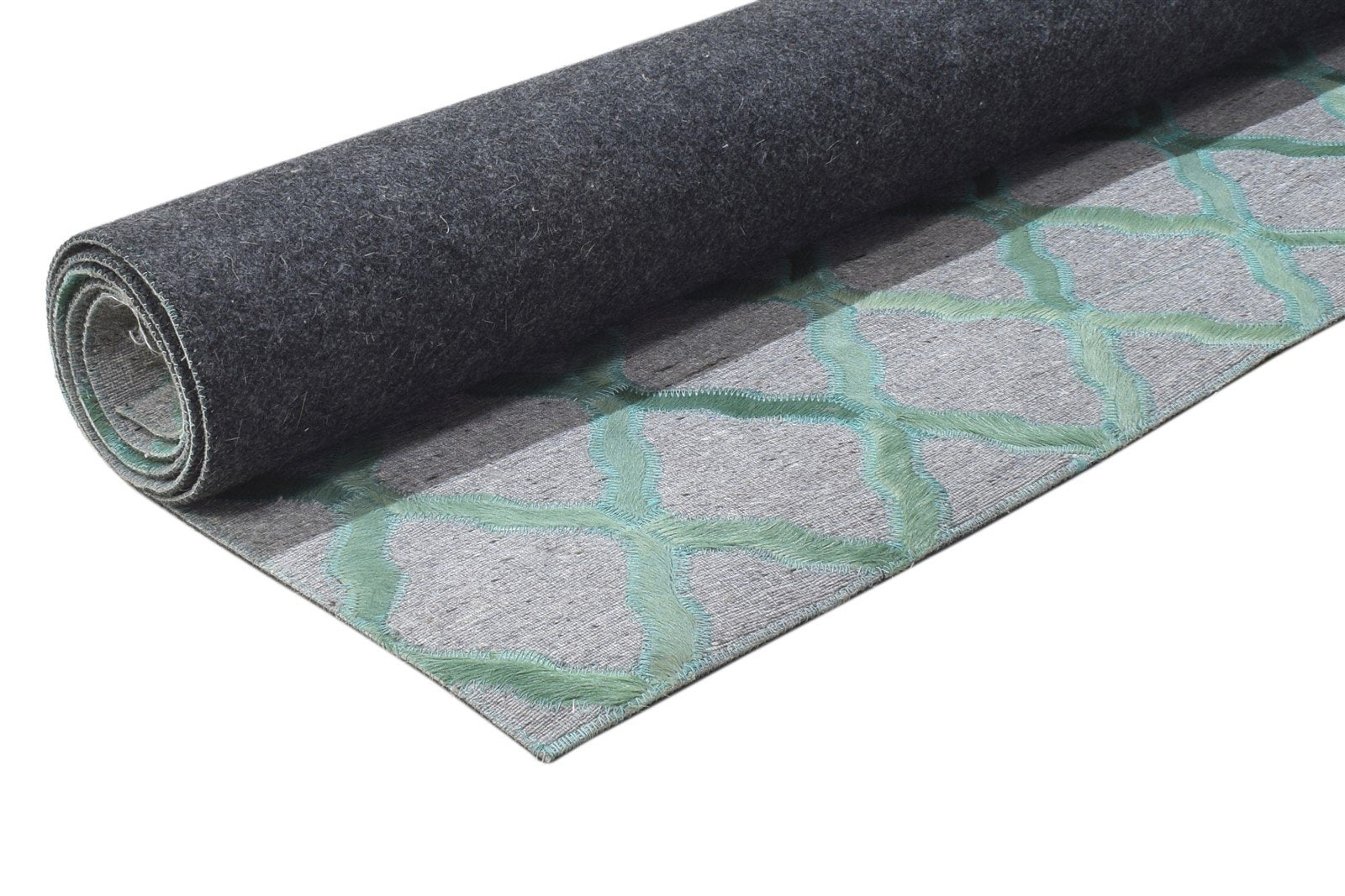 Teal Blue Leather / Cotton Rug 6X6 Modern Hand Woven Scandinavian Trellis Room Size   7864913690773